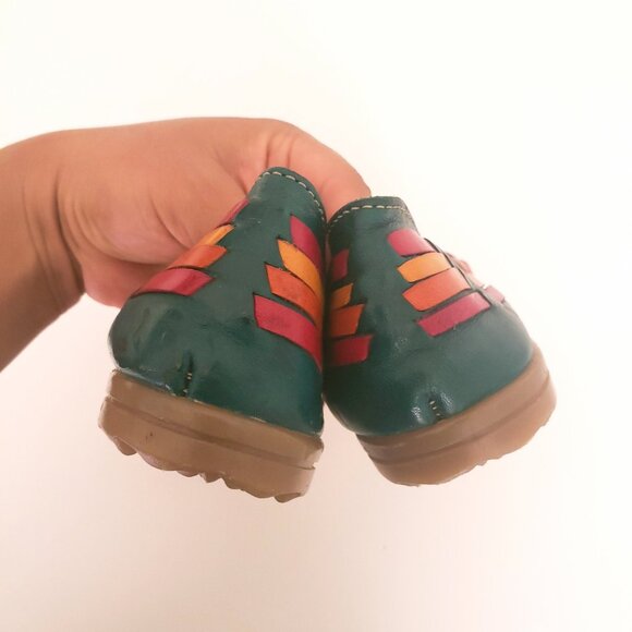 Linea Diamante Huaraches Green Colorful Leather Unisex Sandals Made in Mexico - Picture 6 of 13